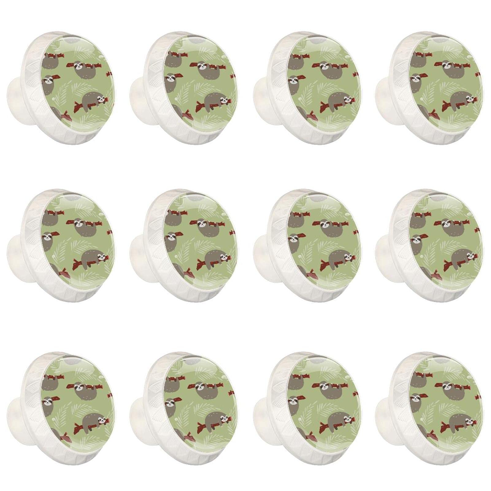 Boutons d'armoires de cuisine ronds imprimé paresseux mignon | Lot de 12