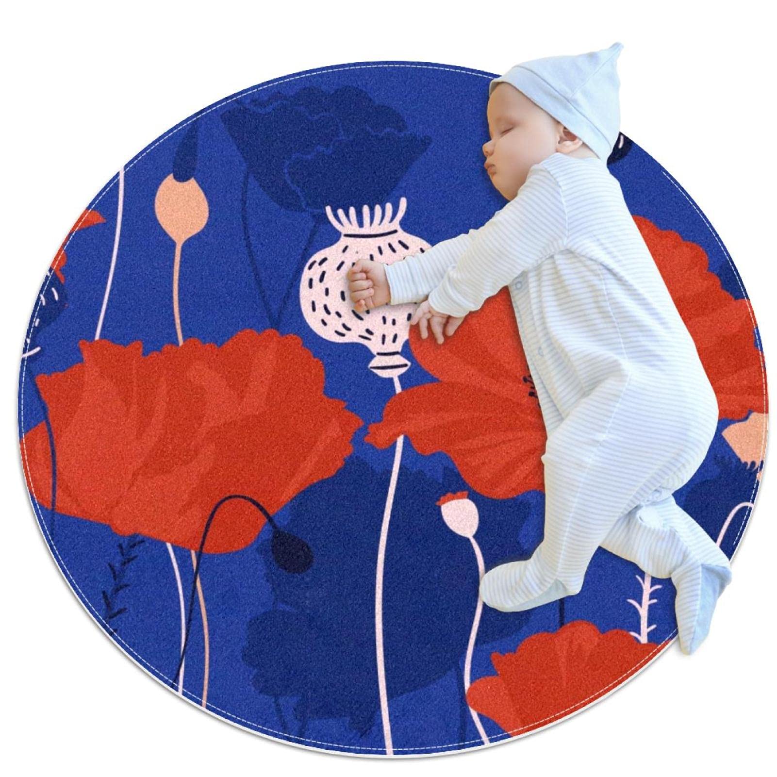 Tapis fleurs de pavot rond confortable pour habiller vos sols