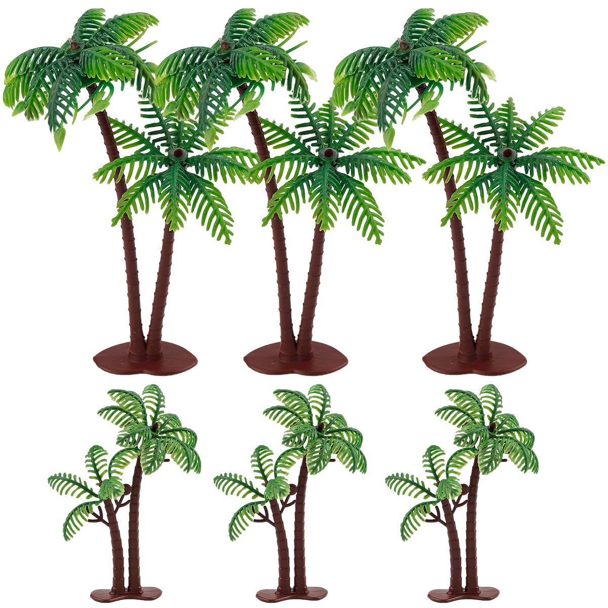 FERCAISH 6-Piece Miniature Palm Trees Plastic Model, Green, Tropical Style, Free-Standing, Smooth Finish, Realistic, Waterproof, Easy to Clean, Ideal for DIY Projects, Dioramas, Cake Decoration