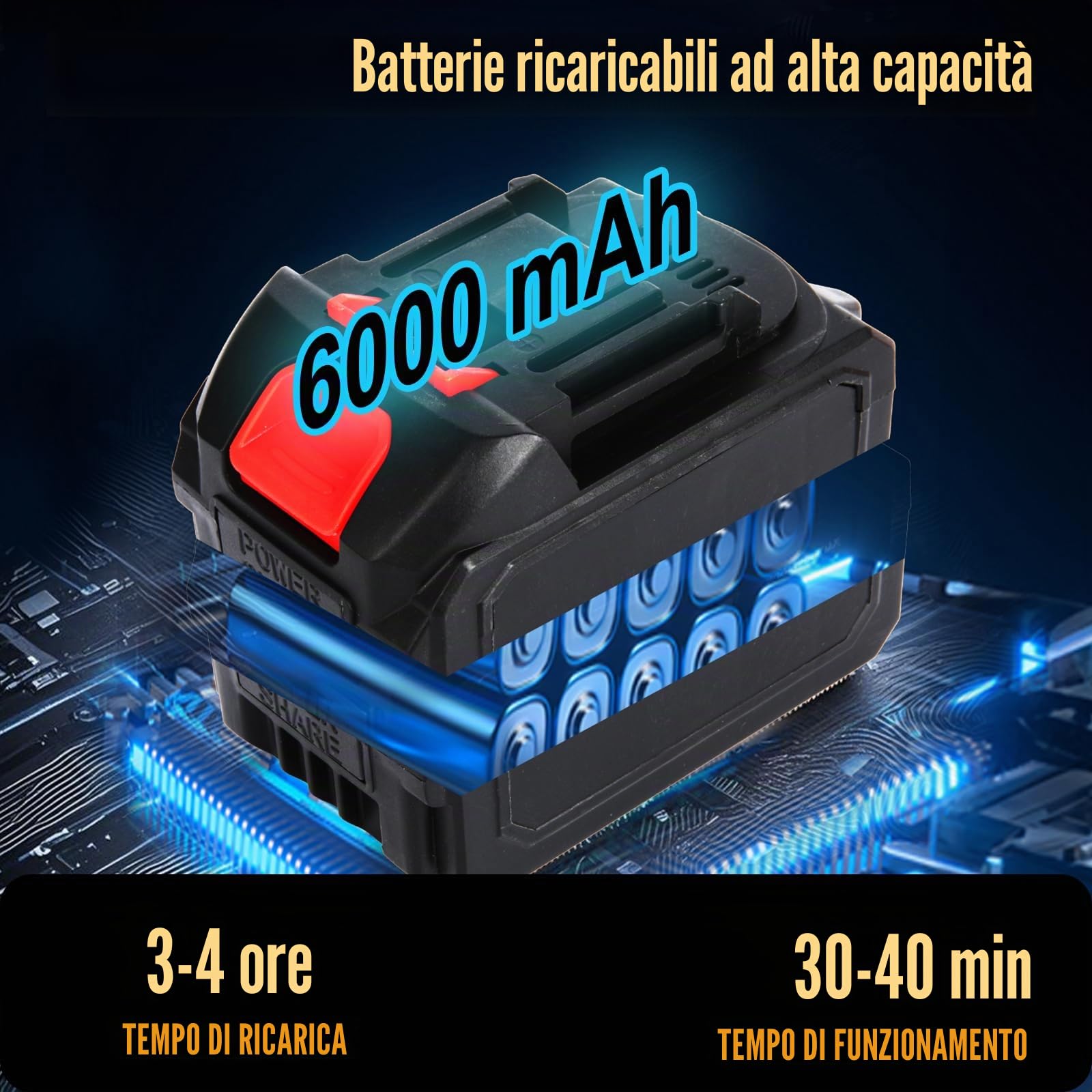 Rondella ad alta pressione a batteria 65 Bar/942PSI, pistola ad alta pressione da 21 V con batteria da 6000 mAh, ugello 6 in 1, tubo da 5 m, pistola pressa & Clean con display LCD e 10 velocità (con 2