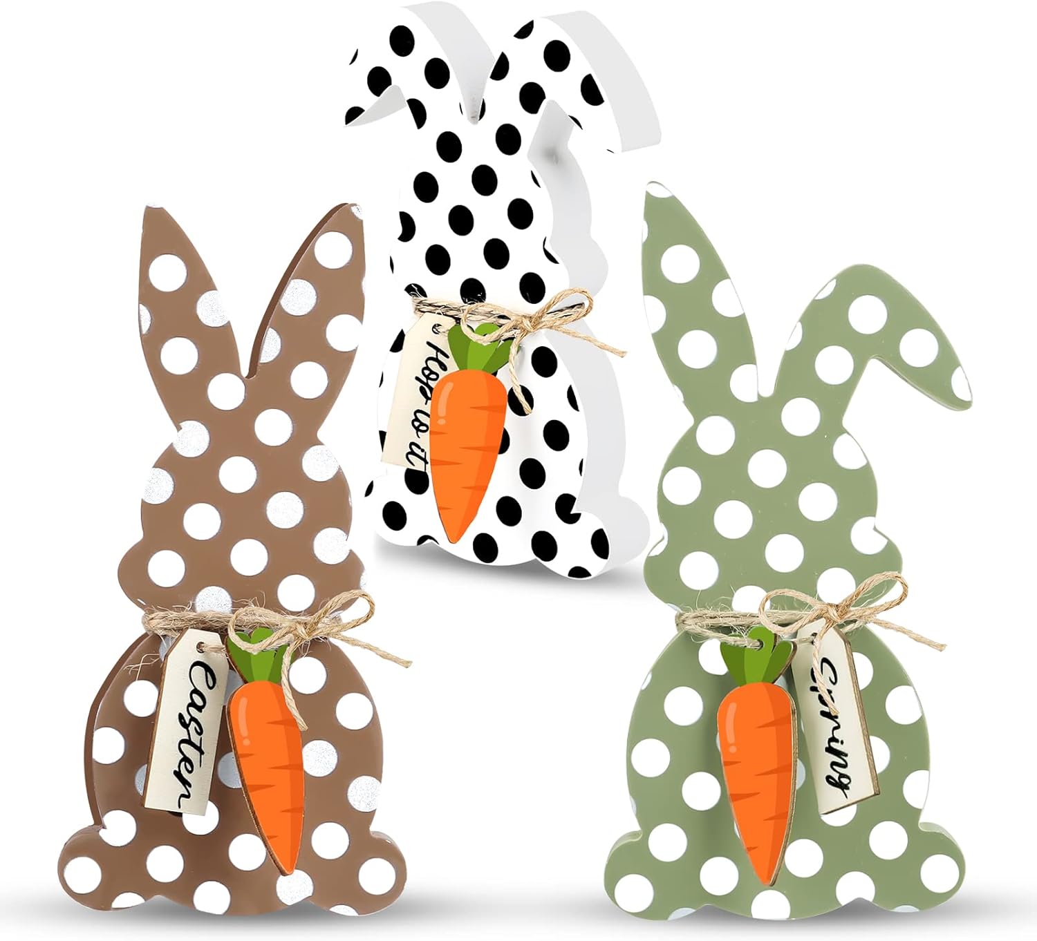Amazon.com: Home Decorations for Home-3 Pcs Spotted Bunny Wooden Sign ...