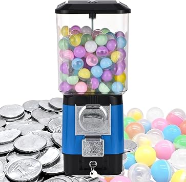Candy Vending Machines,Coin Operated Bubble Gum Machine,200 Empty Balls, 100 Stainless Steel Tokens,Coin Operated Gumball Bank for Toy Capsules Bouncy Balls Candy,for Game StoresBlue