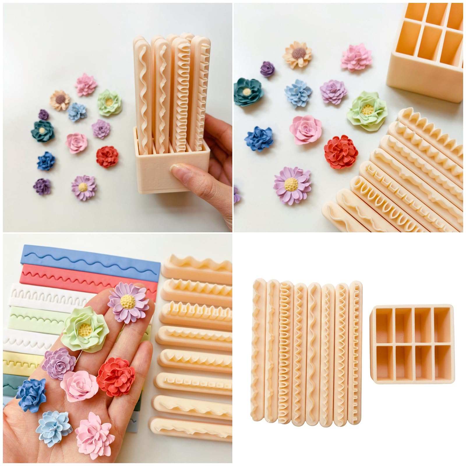 Lot de 8 emporte-pièces en argile polymère pour la fabrication de bijoux avec motifs ondulés et boîte de rangement, parfait pour boucles d'oreilles, pendentifs, outils de coupe en argile pour designs