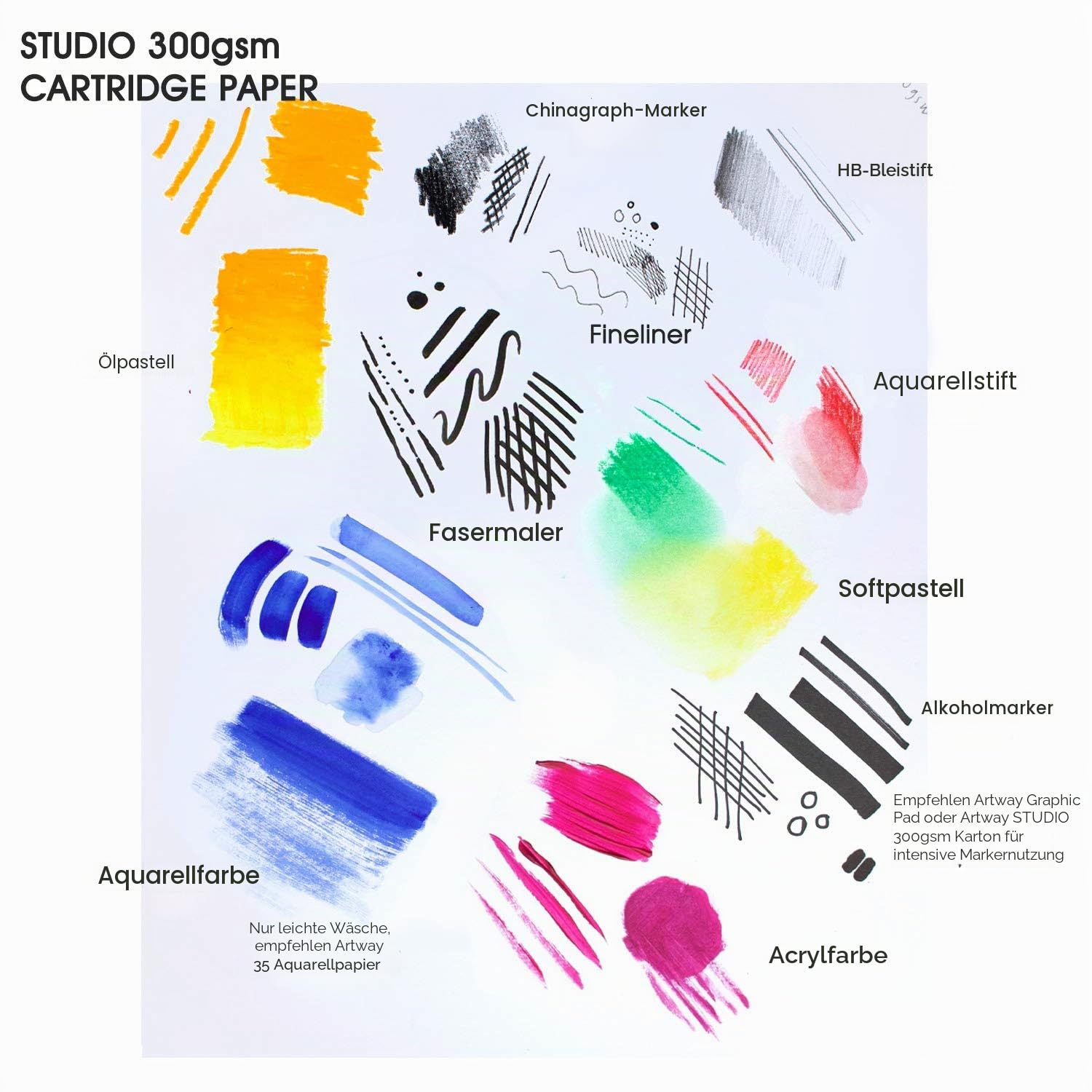 Artway Studio - A1 Weiße Karte - Ideal für Präsentation, Anzeige, Montage und Kartenmaterial - 300gsm - A1 (50 Blätter), Weiß