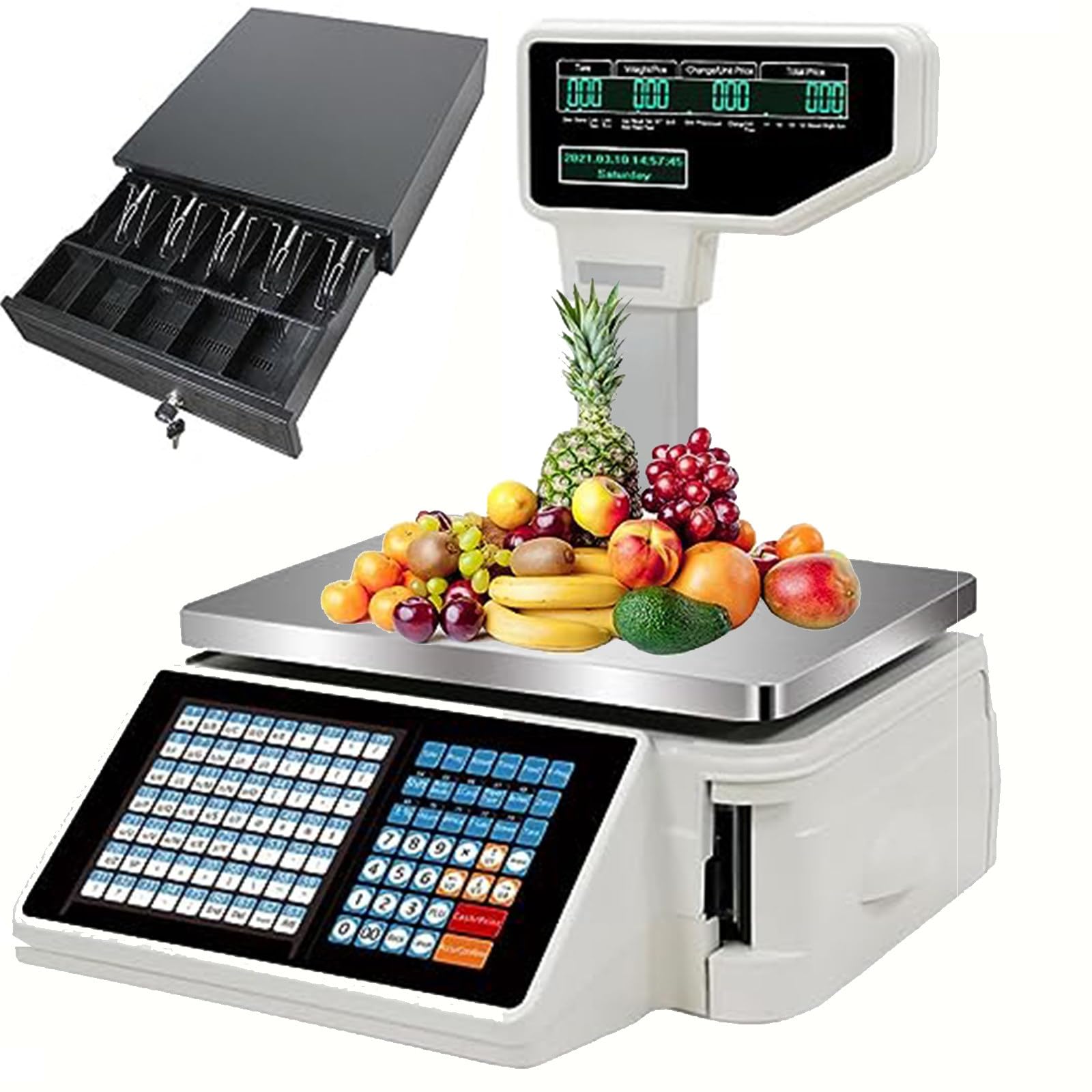 JKJZSALJ Price Computing Scale Digital Counting Scale Label Printing Scale Lcd Commercial Food Produce Scales For Kitchen Stores Restaurant Market Convenience Store,Machine+cashbox