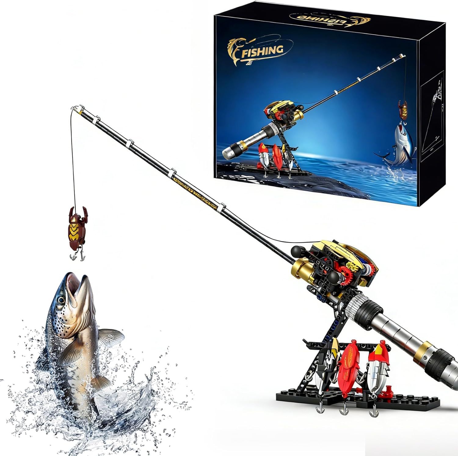 Fishing Rod Building Set, Simulator Fishing Pole Gear Model Kit for Adults, Age 14+, Feature Reel Combo & Fishing Lures, Unique Birthdays Gift for Fisherman Enthusiasts, (425PCS, A-K96227)