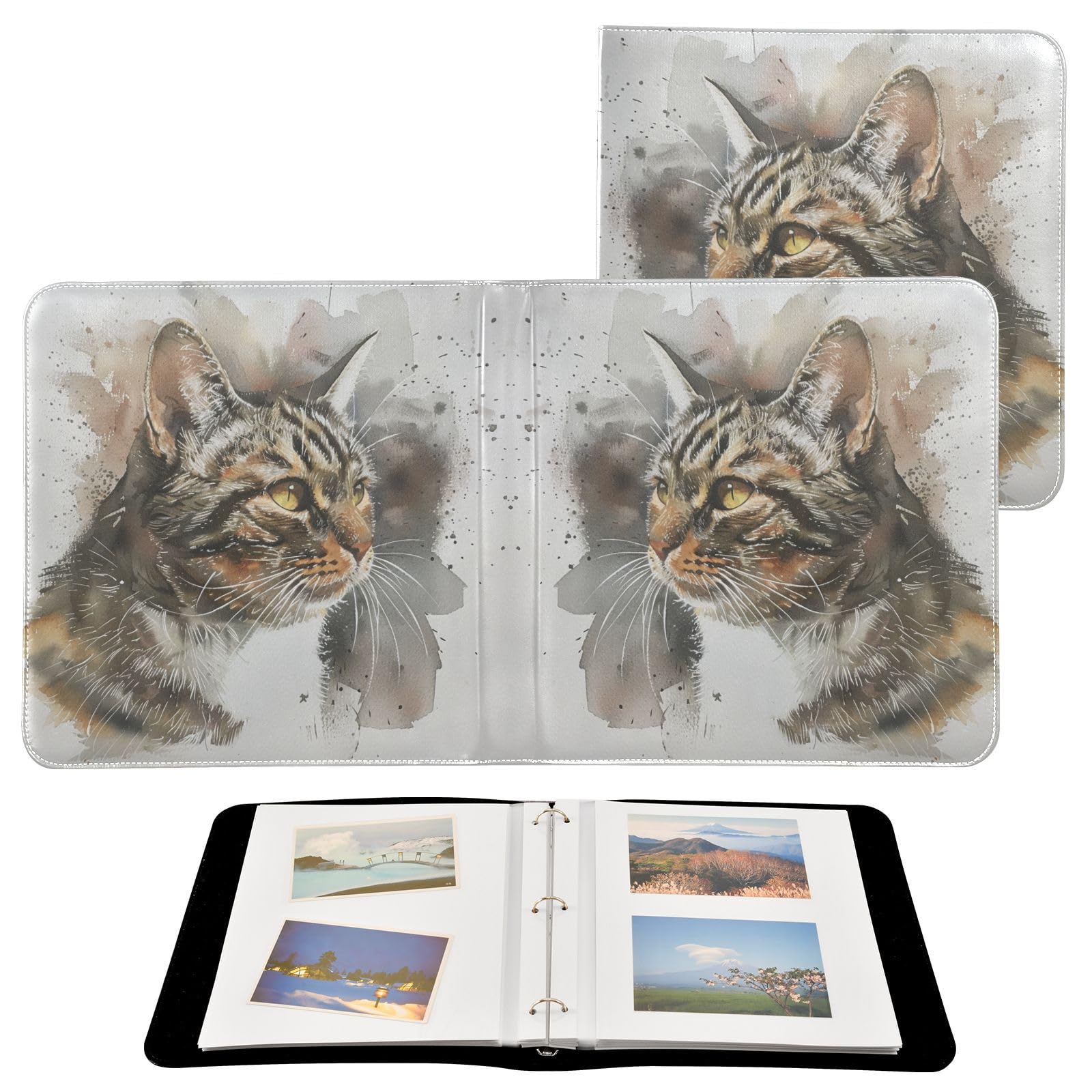 JIPONI A Cute Cat Head Large Photo Album, DIY Leather Cover Scrapbook Albums for 4x6 5x7 6x8 Pictures, Self Adhesive Memory Book for Wedding, Baby, Family