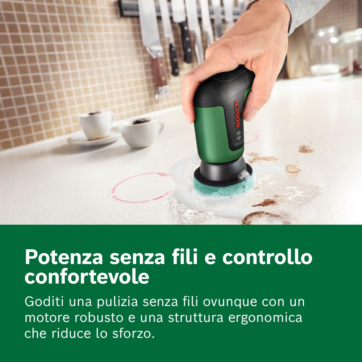 Bosch TAYDO (UniversalBrush 4V) Spazzola di pulizia a batteria (spazzola, spazzola di precisione, supporto per pad, pad heavy-duty abrasivo, pad in microfibra antigraffio, scatola di cartone)