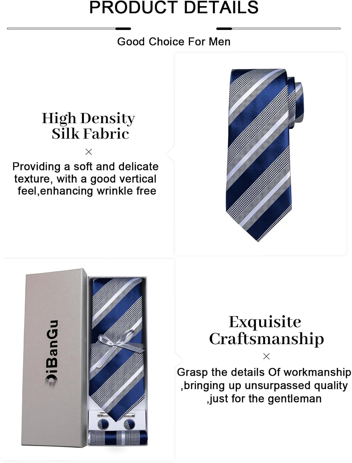 DiBanGu Mens Striped Tie Silk Woven Necktie and Pocket Square Cufflinks Tie Clip Set Wedding Business Formal Gift Tie for Men - Image 7