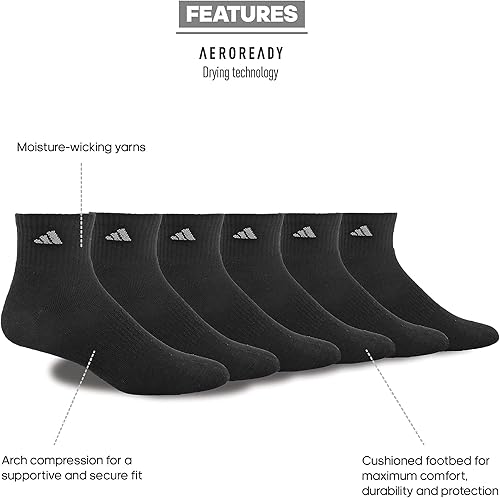 Miniatura 2 de adidas Calcetines tobilleros para hombre, atléticos acolchados de un cuarto de ajuste, paquete de 6, duraderos, cómodos, refrescantes, con compresión