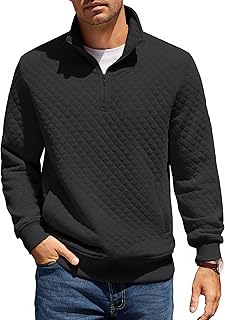 COOFANDY Men's Zip Neck Sweatshirt Winter Long Sleeve T-shirt Stand Collar Sweatshirt Regular Fit 1/4 Zip Pullover Jumper Warm Sweater with Pocket
