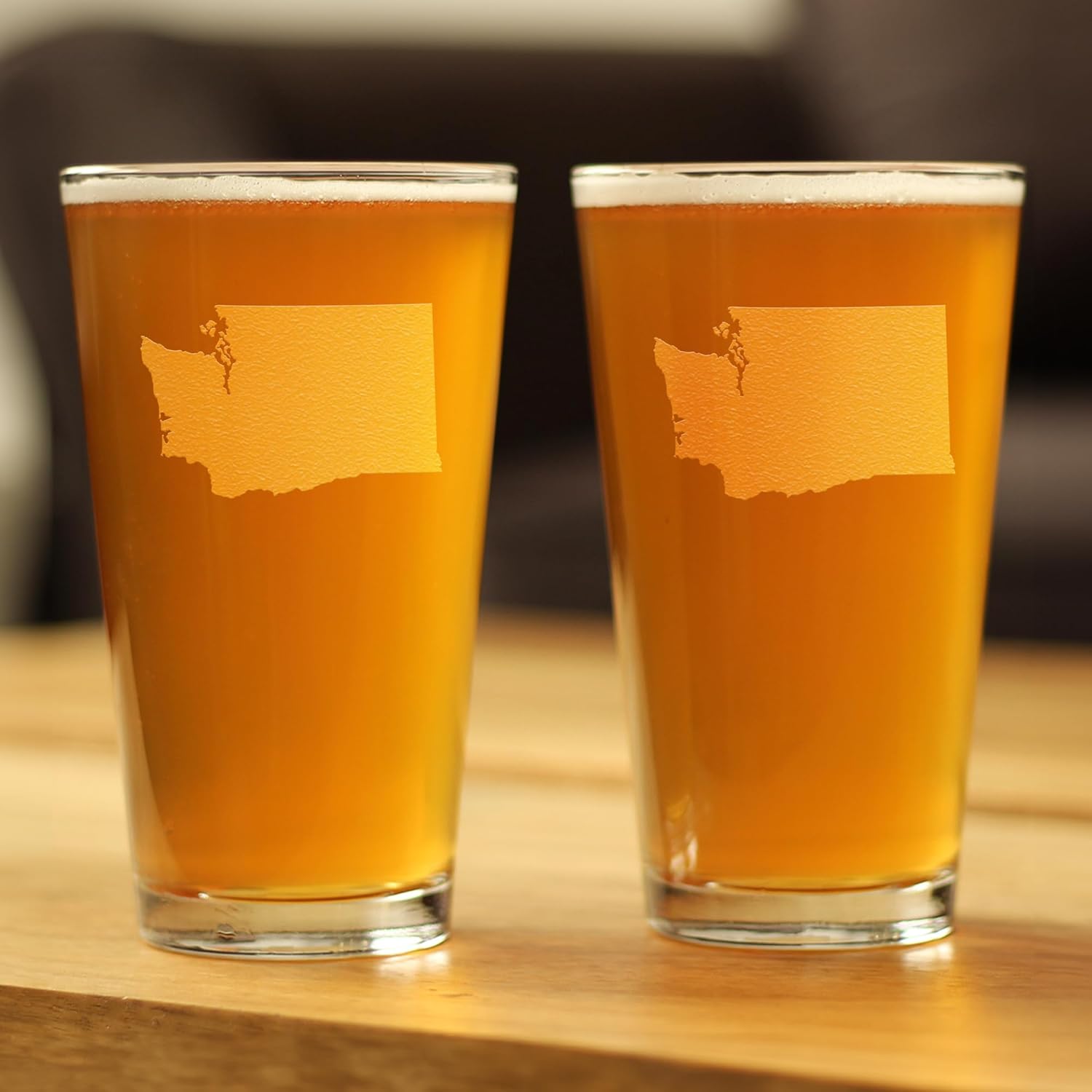 Bevvee Washington State Outline Pint Glass for Beer - State Themed Drinking Decor and Gifts for Washingtonian Women & Men - Set of 2-16 Oz Glasses