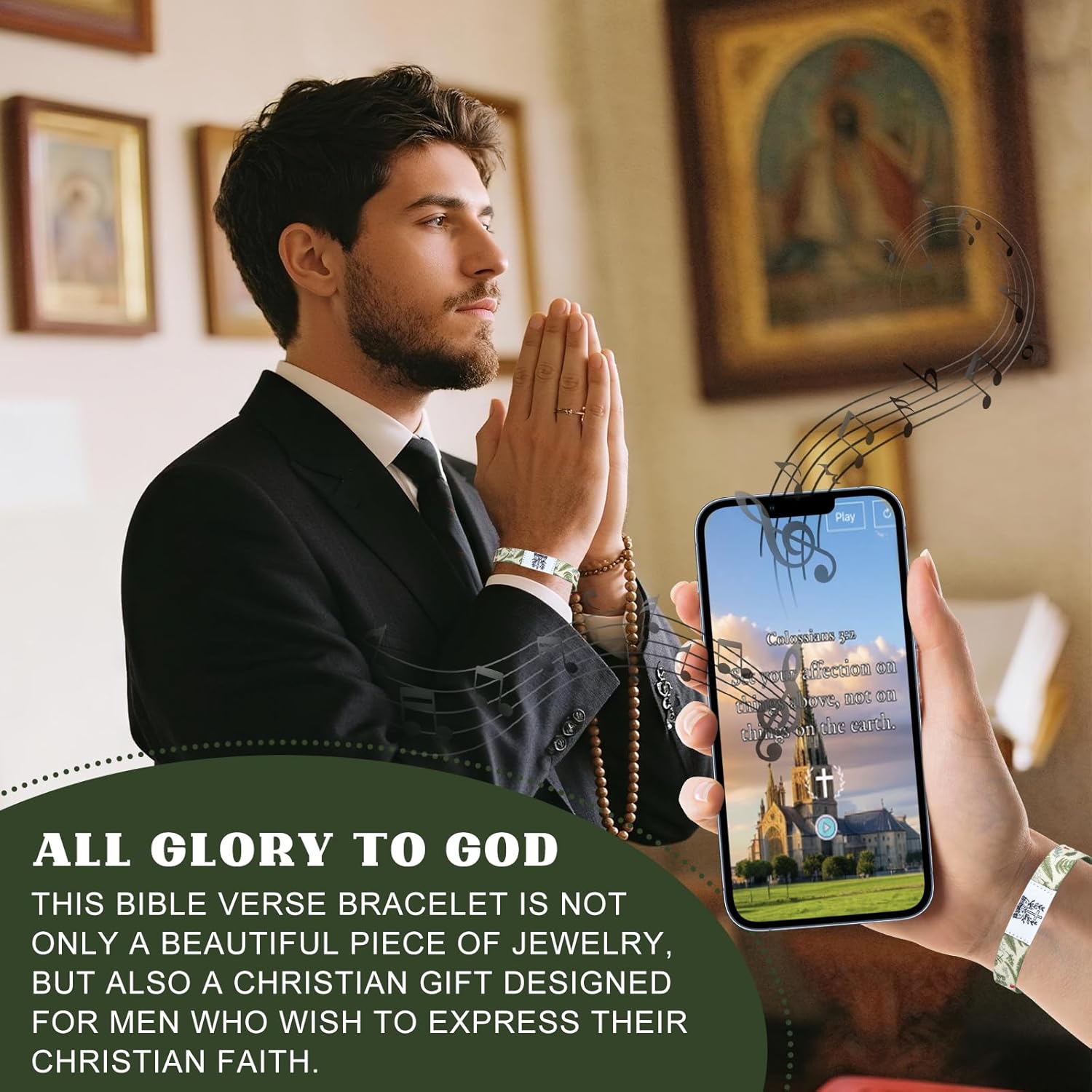 BELSO Bible Verse Bracelets with NFC for Women Men, Christian Daily Bible verse Wristband, Durable Elastic Christian Bands, Reversible Band - Image 4