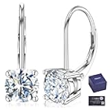 Moissanite Earrings for Women 2.0CT D Color,18K White Gold Plated Sterling Silver Dangle Earrings, Leverback Drop Earrings Jewelry for Gifts