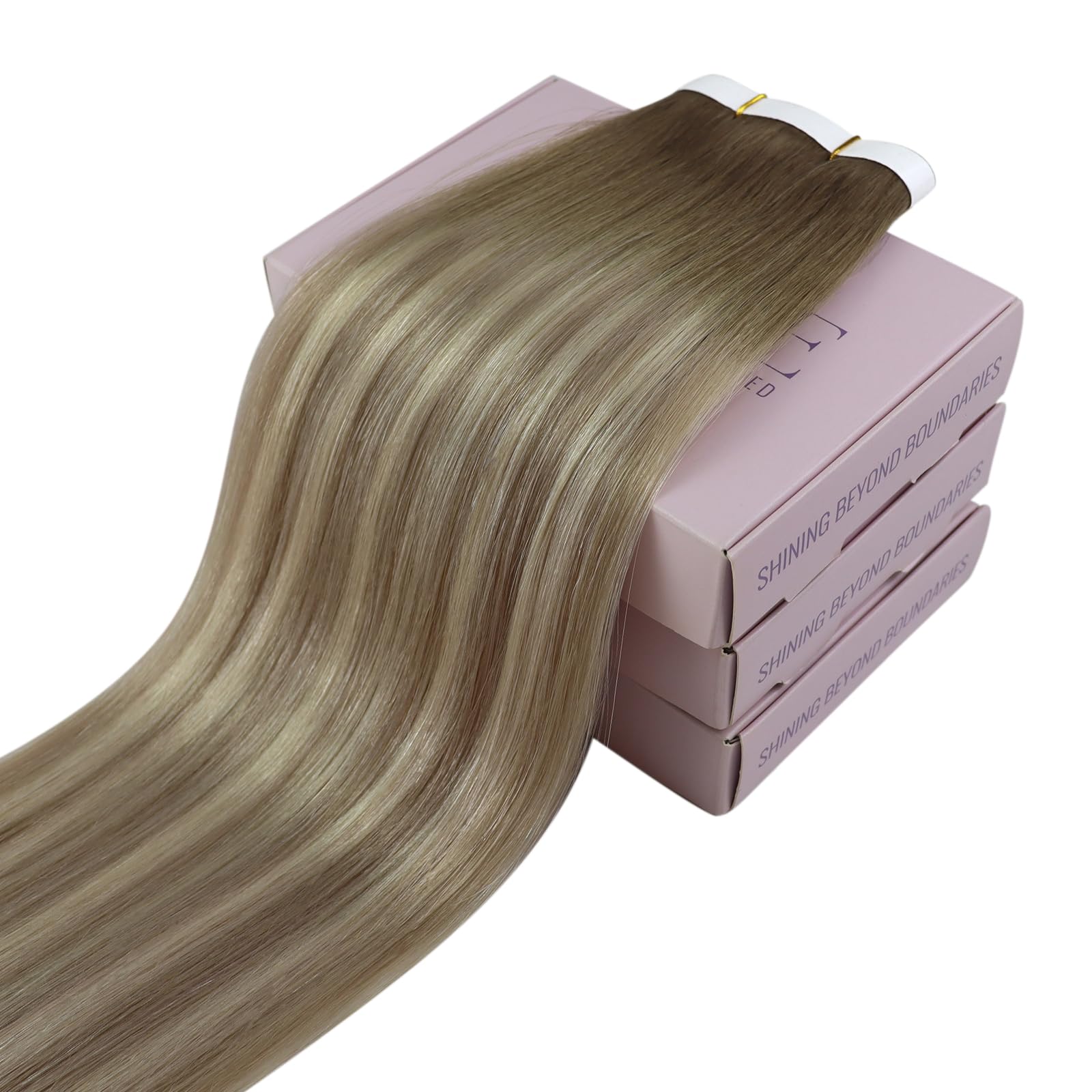 Fshine Extensiones Adhesivas Pelo Natural Extensiones de Cabello 14 Pulgadas 35CM 50g Rubio Dorado Highlight Rubio Claro 20PCS Cabello Humano Color 16P22 Color 16P22 — view 50