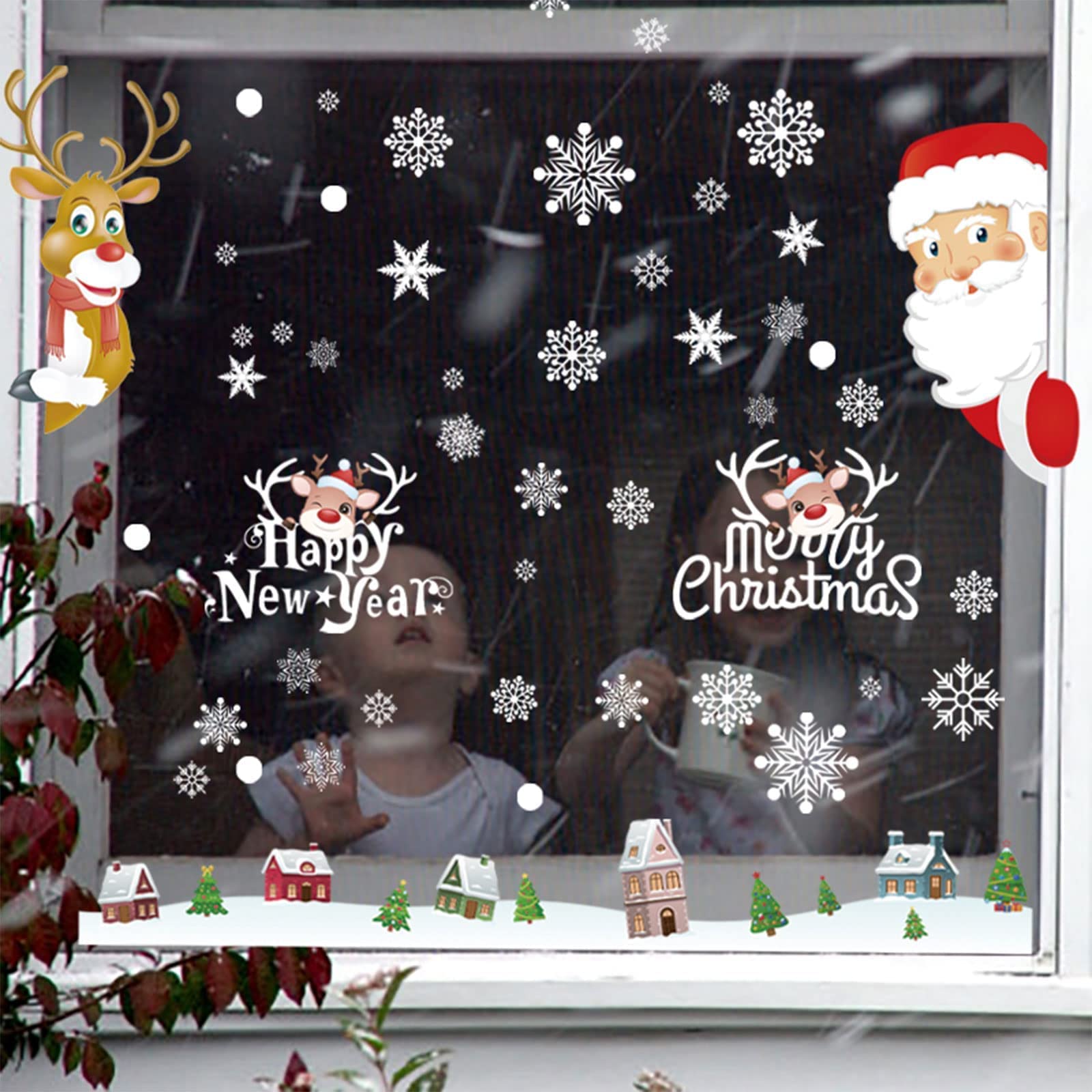 189 Stück Fensterbilder Weihnachten - Selbstklebend Schneeflocken Deko