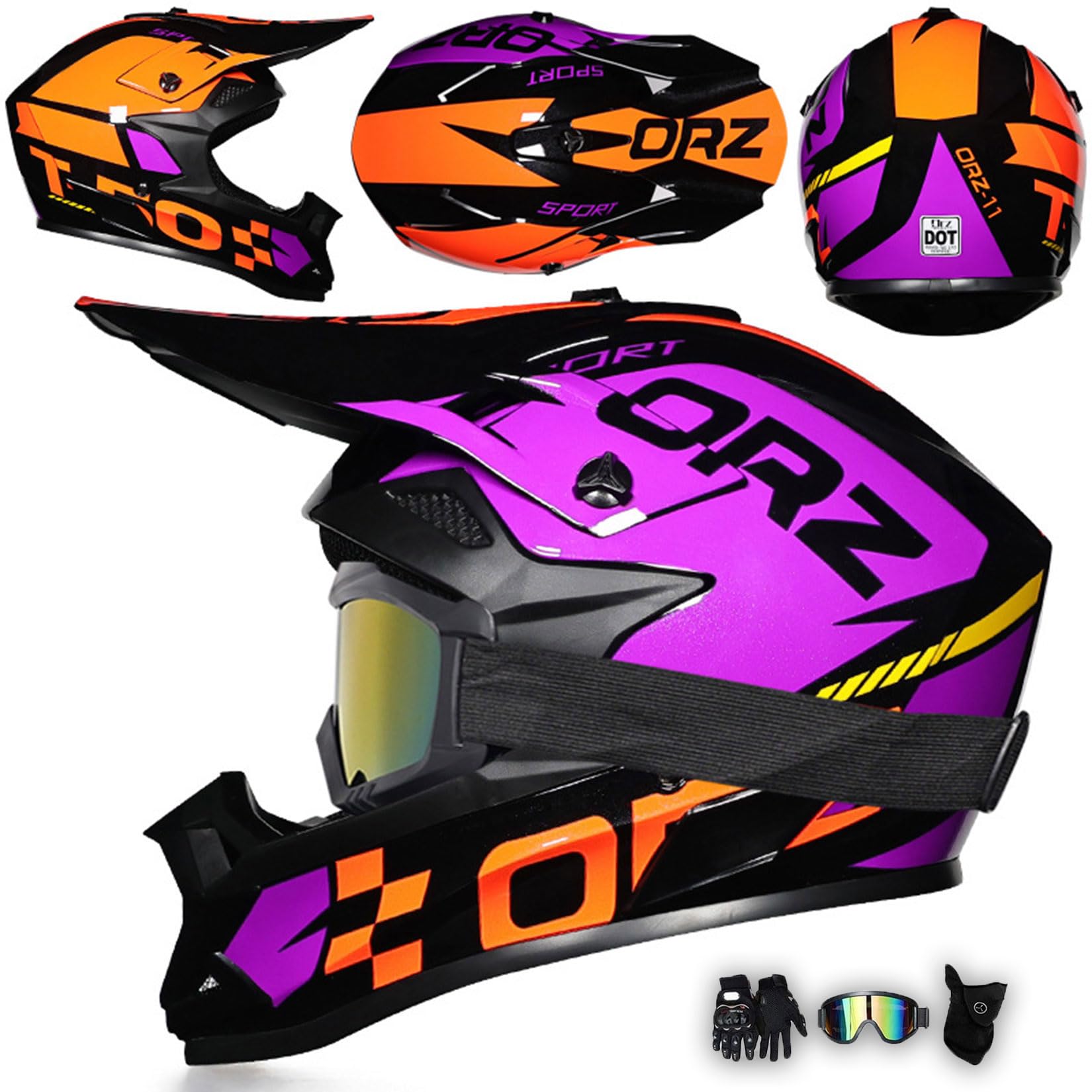 Modryer Purple Atv Motocross Helmets Youth Kids Adult Mtb Off Road Motorbike Motorcycle Helmet With Goggles Gloves Mask, Bmx Enduro Downhill Quad Helmet Street Dirt Bike Crash Helmet,-Xl