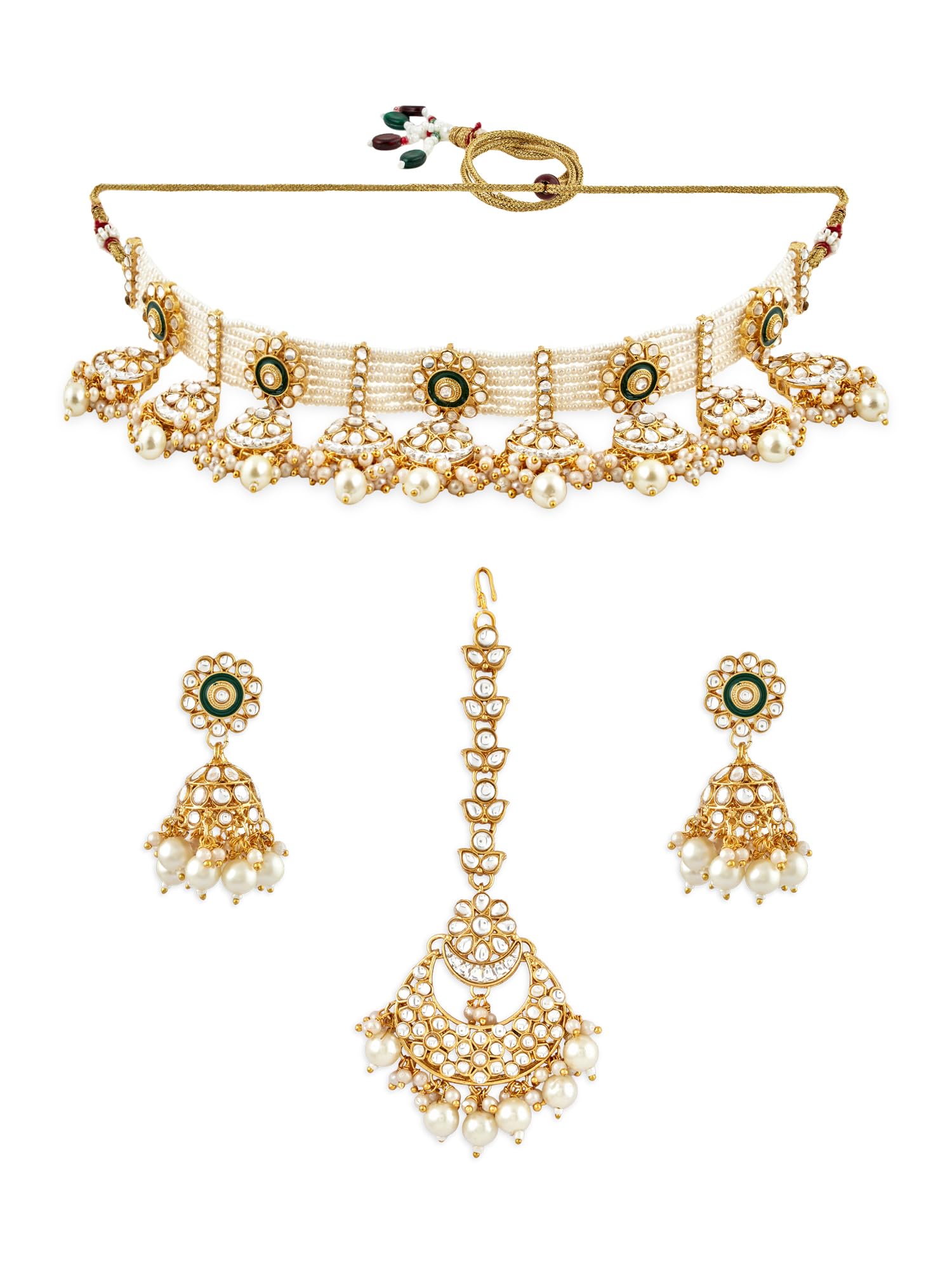 ZAVERI PEARLS Green Meenakari Multistrand Beaded Kundan Choker Necklace Earring & Maangtikka Set For Women-ZPFK17191 (B0CSSTDKDK) Amazon Price History, Amazon Price Tracker