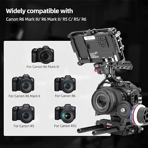 Miniatura 7 de Nitze Jaula para cámara Canon EOS R6 Mark IIR5 CR5R6 con zapatas frías incorporadas, riel NATO y placa de liberación rápida Arca - T-C04A
