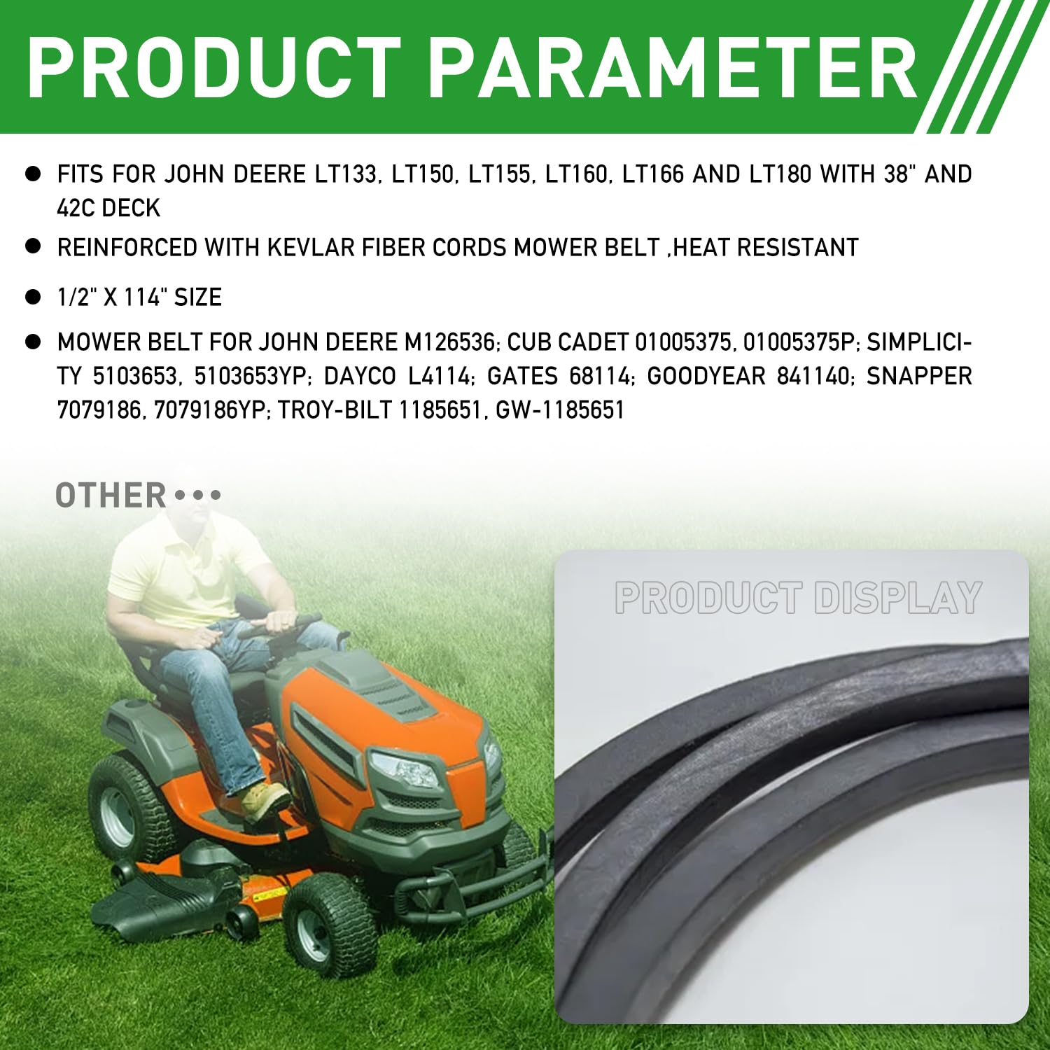 John Deere Lt155 Belt Mower Deck Belt Fits John Deere M126536