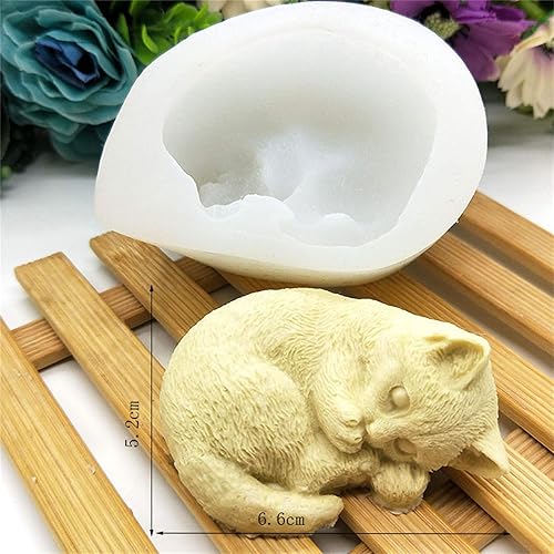 Miniatura 2 de Moldes de silicona para gatos dormidos, moldes de jabón de silicona con forma de animales 3D, moldes de jabón hechos a mano para manualidades,