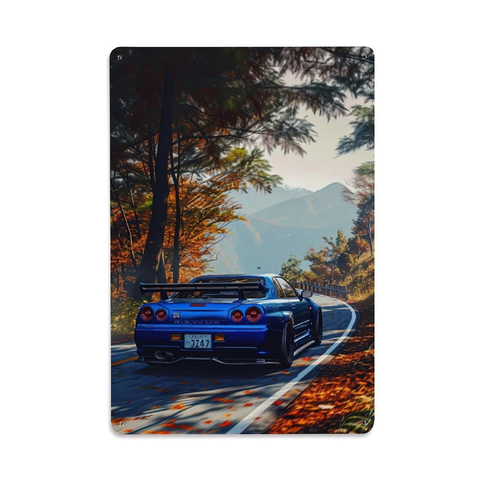 JDM Car Skyline R34 Sport Car Metal Tin Sign Plaque Wall Decor for Cafe, Club, Garden Metal Poster 8x12Inch