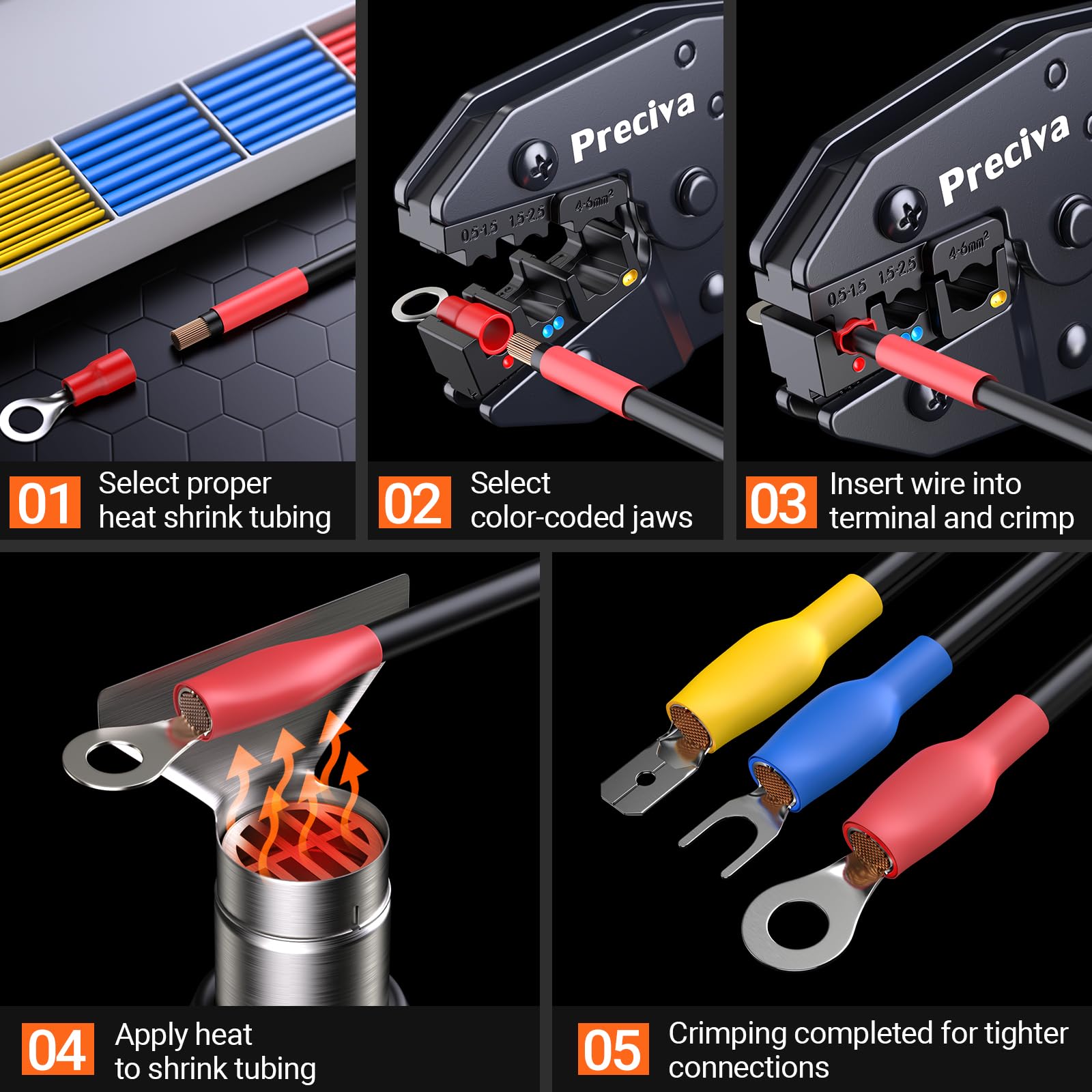Set Alicates Terminales Electricos,600 Piezas (490 Conectores Aislados + 110 Tubos TermorretráCtiles),Terminales Faston,para Terminales EléCtricos - Grimpadora Cables Electricos 0,5-6 Mm²