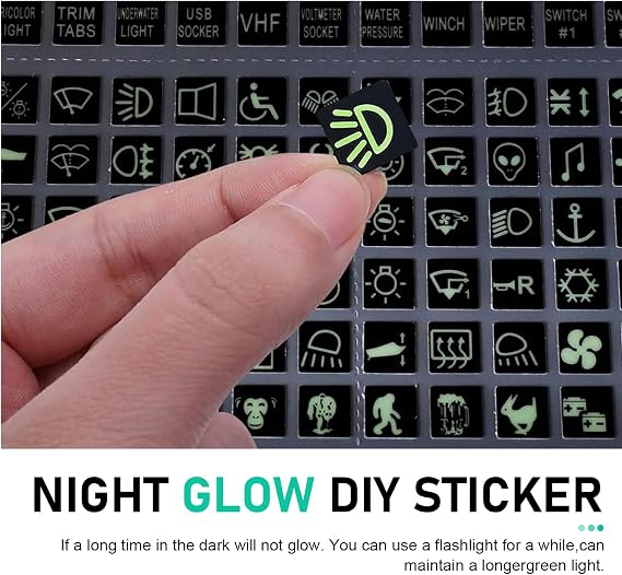 117 PCS Centre Console Switch Luminous Stickers, PET Night Safety Button Decals, Waterproof AC Instrument Panel Button Decal, Universal Glow in The Dark Accessories for Most Cars (Green)