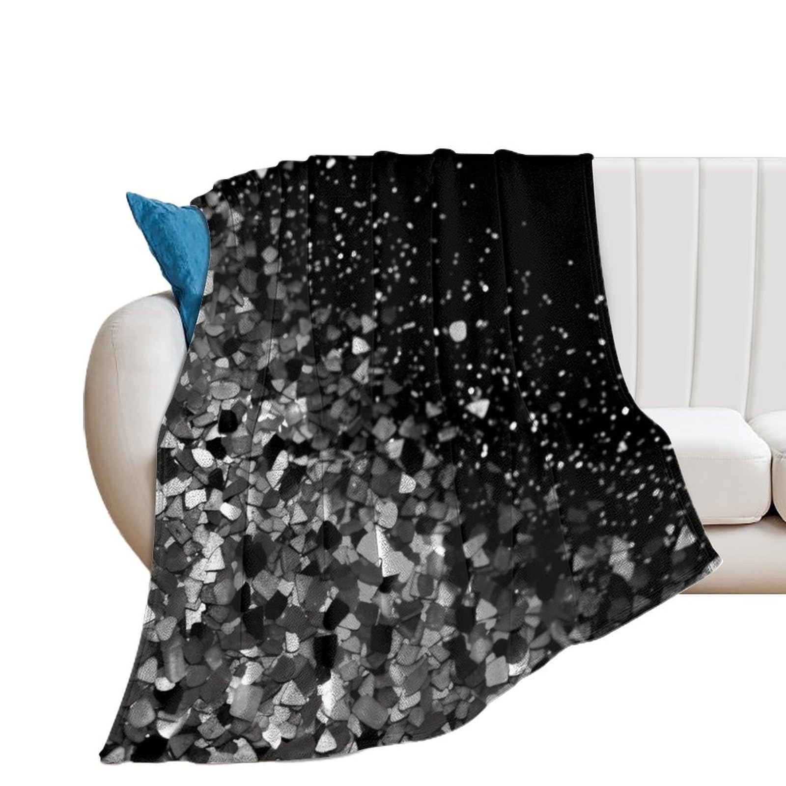 Couverture à paillettes douce en flanelle plaid d'hiver noir et blanc