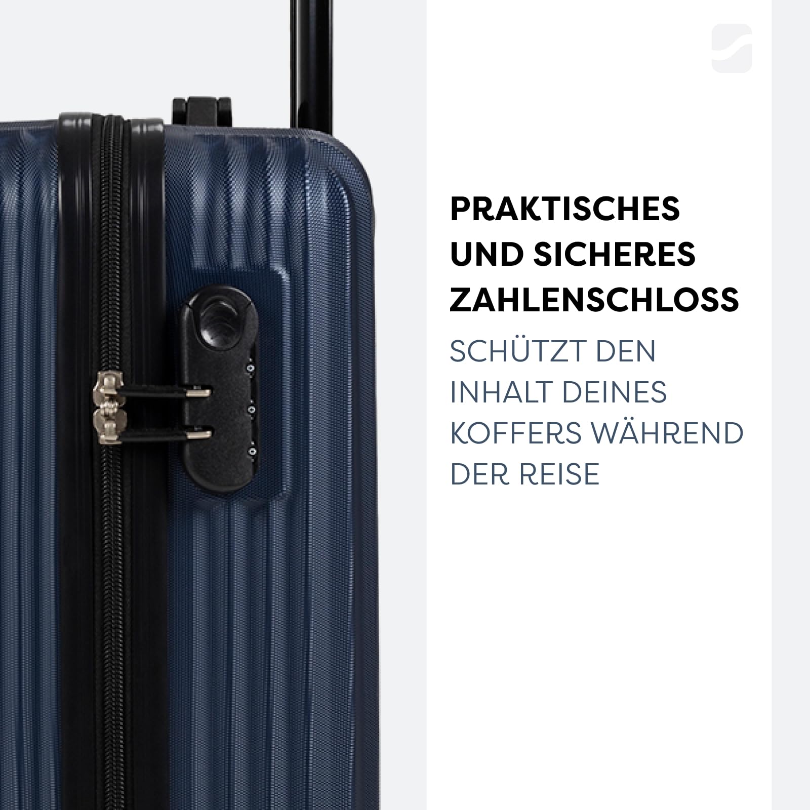 Kofferset 3 stück, Trolley Set Handgepäck und Reisegepäck, Kabinenkoffer, Mittel und Großer Koffer Hartschale aus ABS, Vier 360°-Spinner-Rollen, Zahlenschloss, Teleskopgriff, Dunkelblau