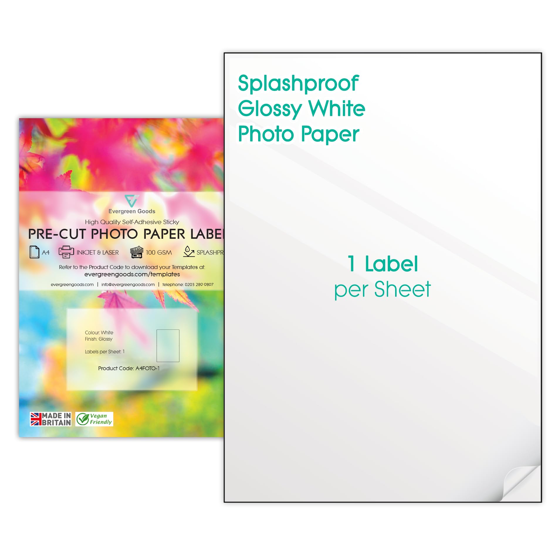 Precut Labels Stickers A4 Sheet (Full A4 Sheet, 100 Sheets) | Glossy White Photo Sticker Paper A4 Labels Splashproof | 9 Label Size Variations | Inkjet & Laser Printable