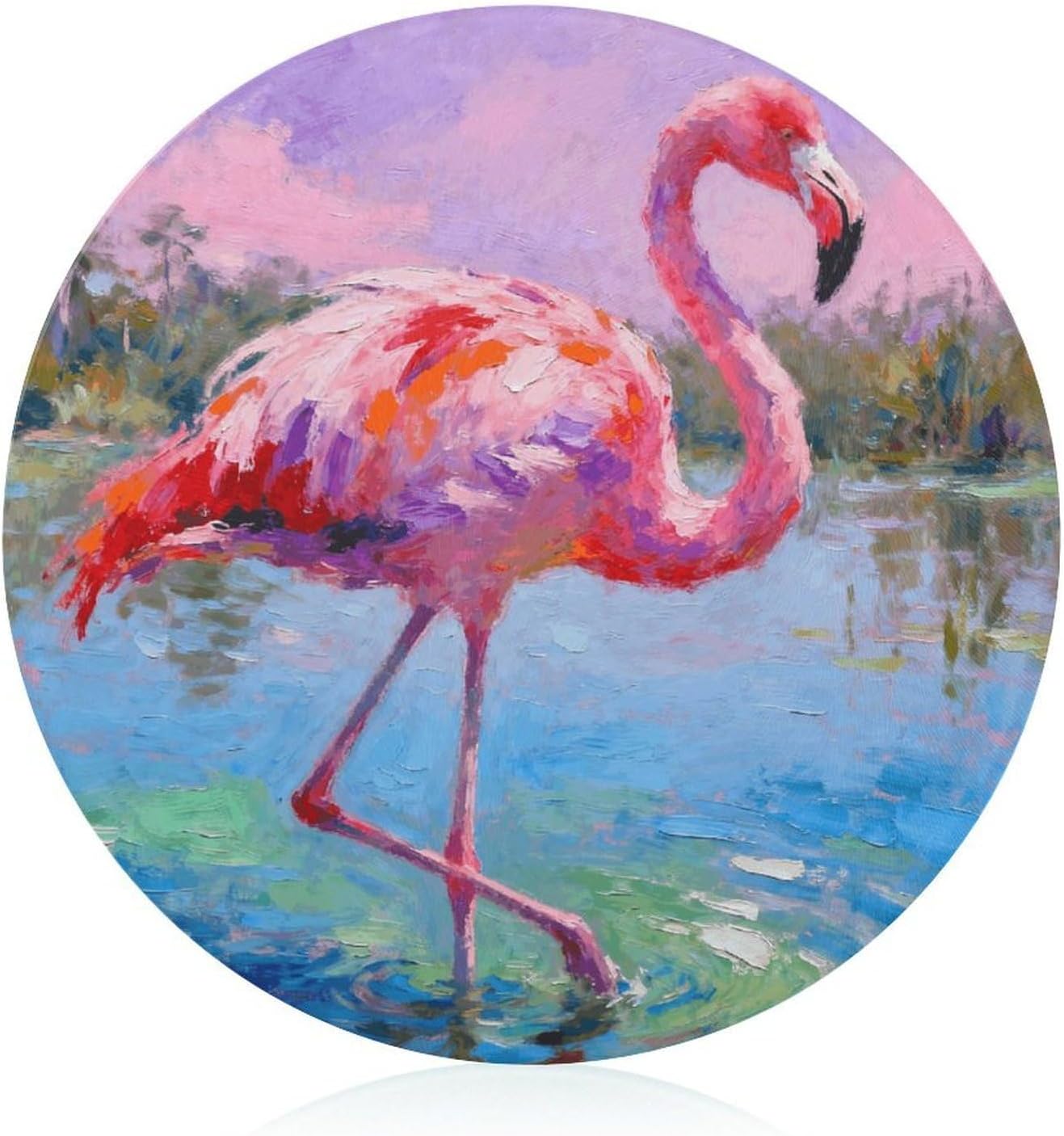 Tropical Flamingo Chopping Block Tempered Glass Cutting Board Mats Round Countertop Cutting Boards Sturdy Charcuterie Boards for Bar Cheese Board Snack Tray