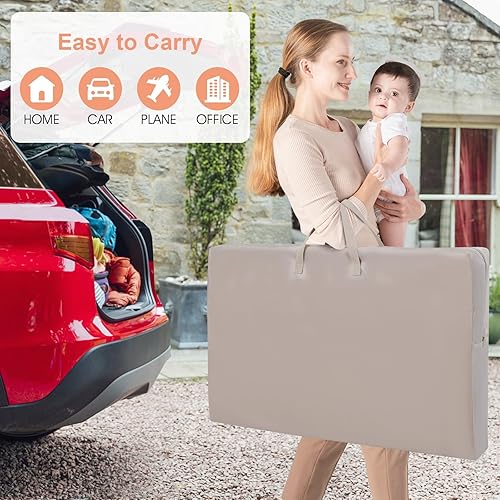 Miniatura 8 de INFANS Cuna de bebé 3 en 1, cuna plegable con colchón, bolsa de viaje, ruedas, malla de 4 lados, fácil de montar, cuna estacionaria, roca (beige)