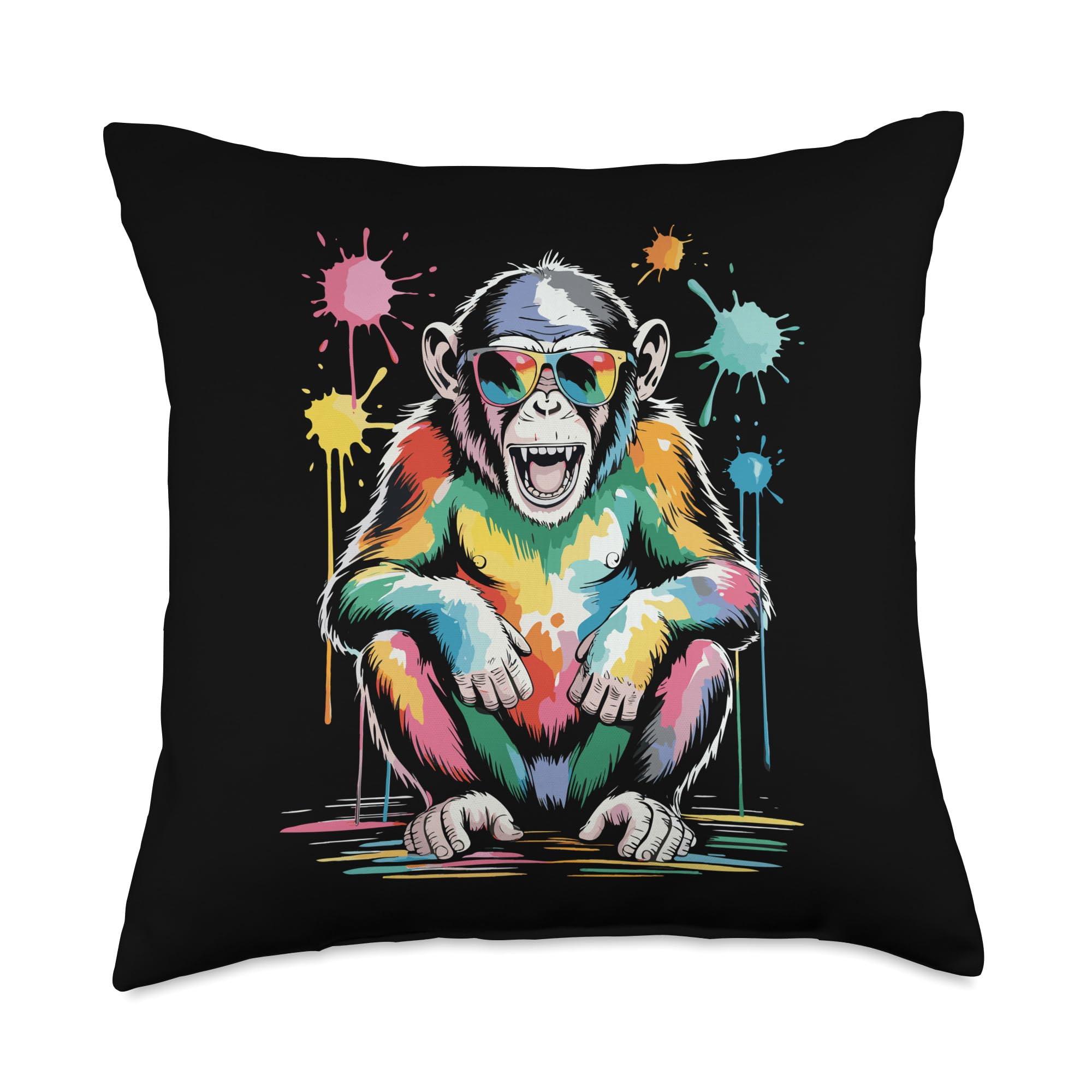 Watercolor Chimp Painted Chimpanzee Primate Paint Throw Pillow