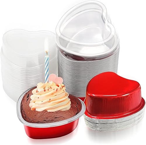 40 juegos de moldes para pasteles en forma de corazón, mini moldes para pasteles con tapas de 3.4 fl oz/3.5 onzas, moldes de aluminio con tapas,