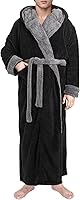 Yoimira Men's Big & Tall Hooded Plush Fleece Robe - Full Length Warm Bathrobe with Pockets for Ultimate Comfort
