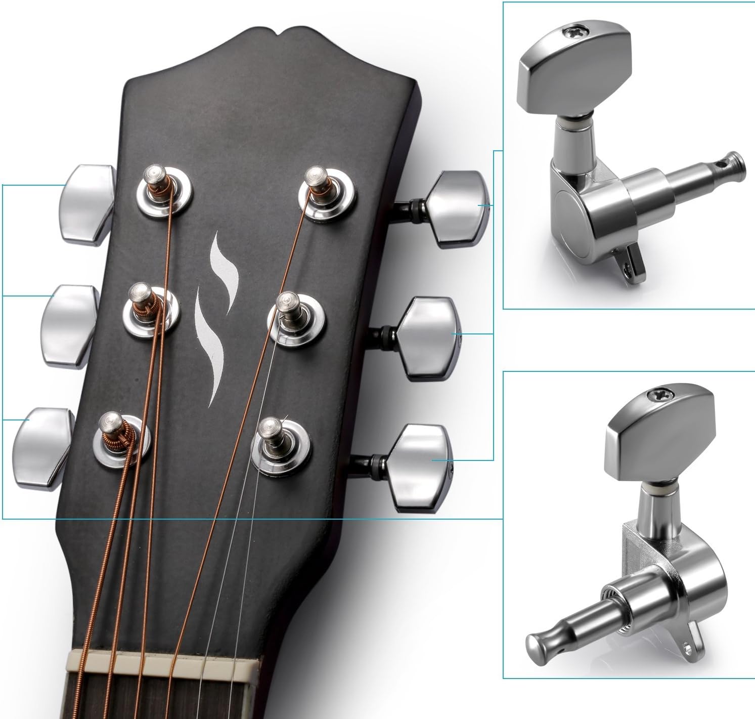 Neewer 6 Pieces Guitar Machine Heads Knobs Guitar String Tuning Pegs Machine Head Tuners for Electric or Acoustic Guitar (3 for Left + 3 for Right) : Musical Instruments