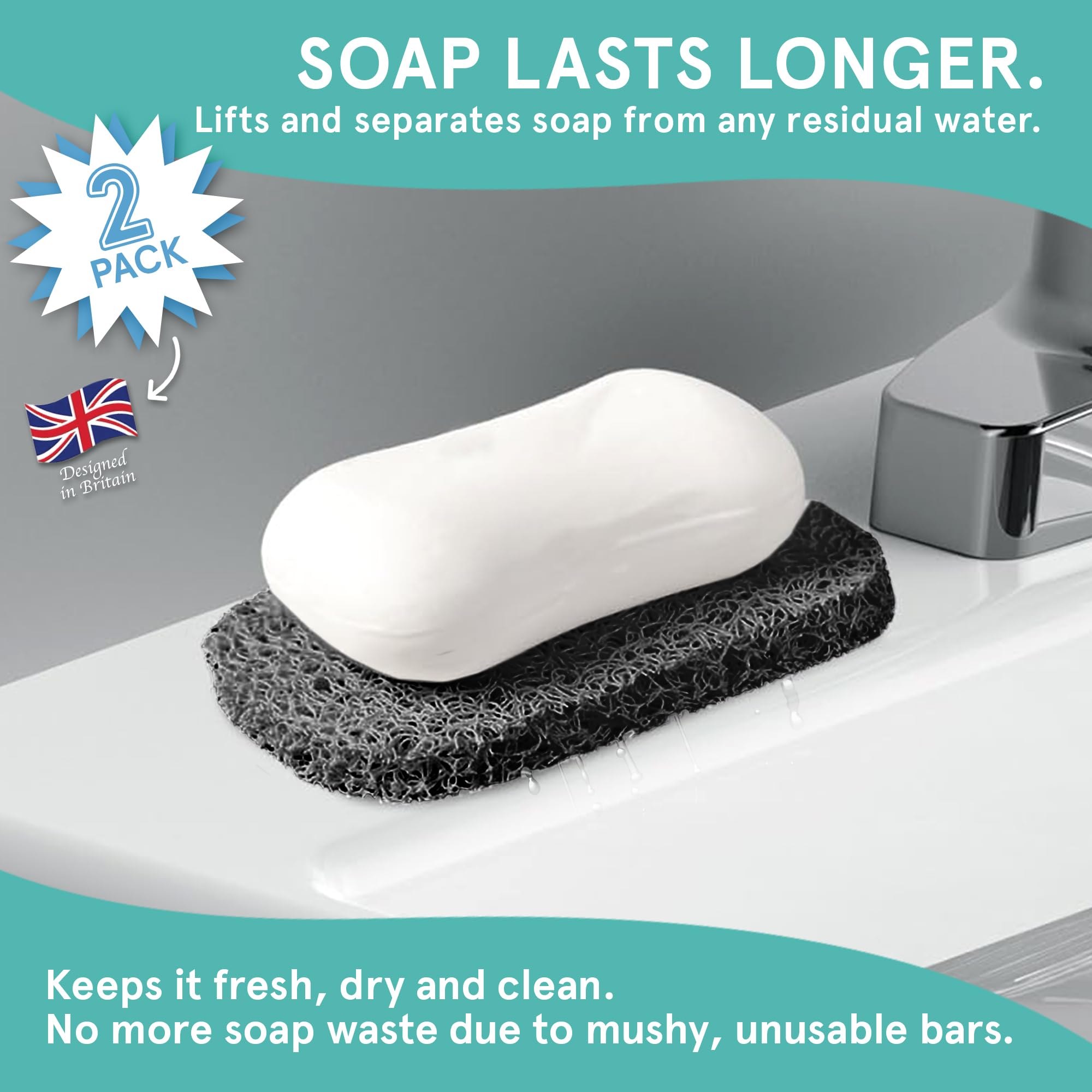 Soap Saver by Smith’s®, Black, 14 cm (L) x 8 cm (W) x 1.2 cm (H) - Image 2