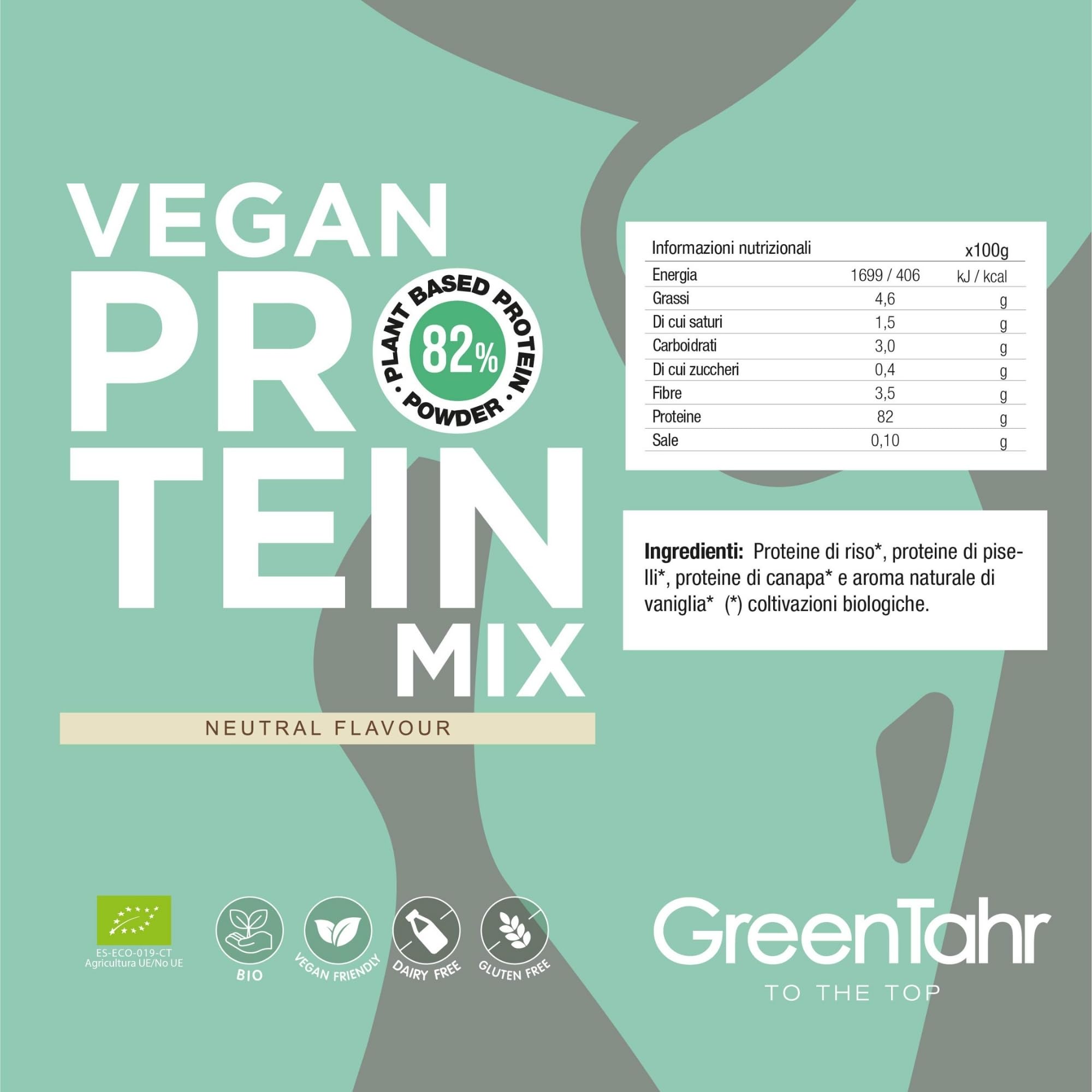 Green Tahr Proteine Vegane in Polvere Bio Gusto Neutro 750g. 82% Proteine Vegetali ONA.Ingredienti: Piselli, Riso e Canapa. Integratore Massa Muscolare Senza Zucchero Aggiunto, Lattosio né Glutine