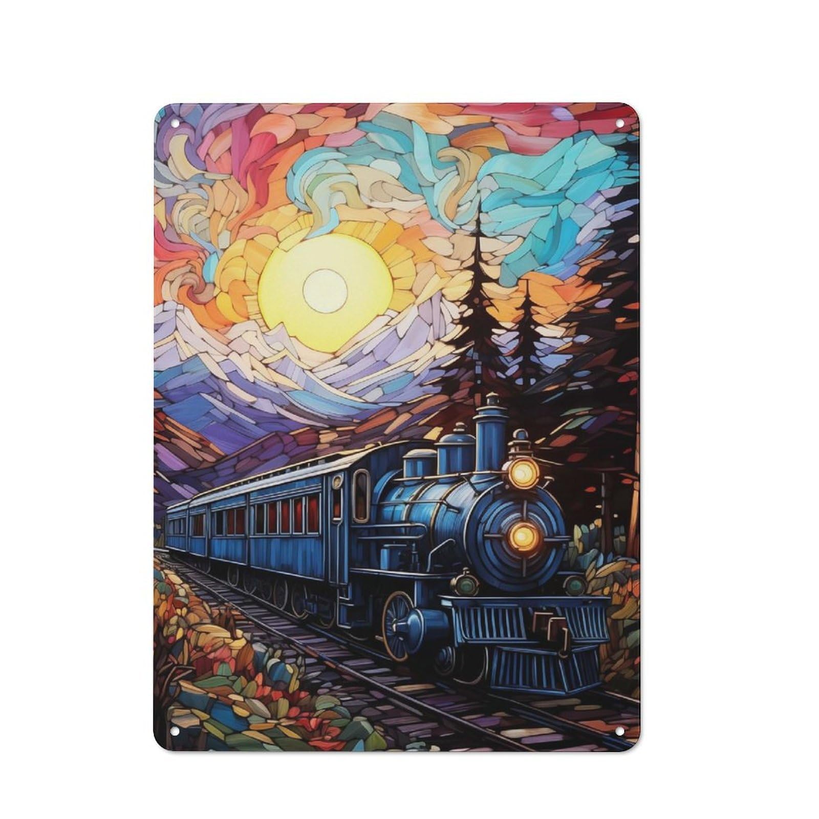Junmoney Sun And Train 40X30cm Rustic Metal Sign With For Guest Room Or Hallway, For Vintage Wall Decor Fans, For Metal Sign Collectors