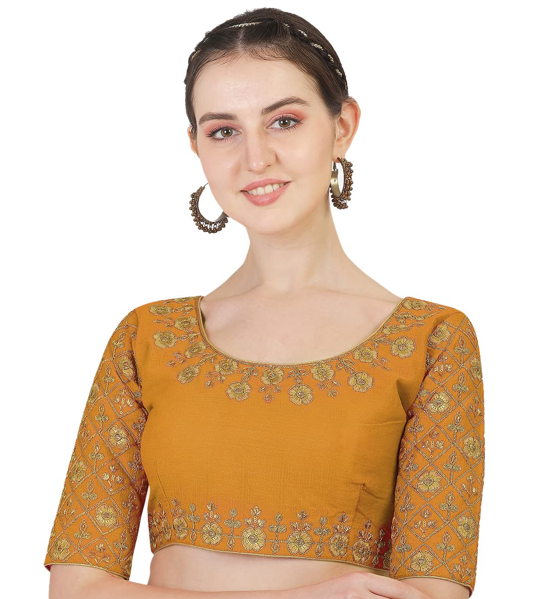 Pujia Mills Women's Embroidery Handwork & Thread Work Heavy Sleeves Readymade Blouse