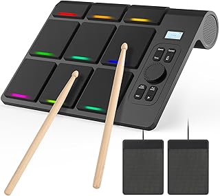 9 Strength Percussion Pad, Portable Percussion Sampling Pad, Electronic Drum Pad with Strength Sensitivity, LED Drum Lights, AUX, MIDI Mac & PC Suppor