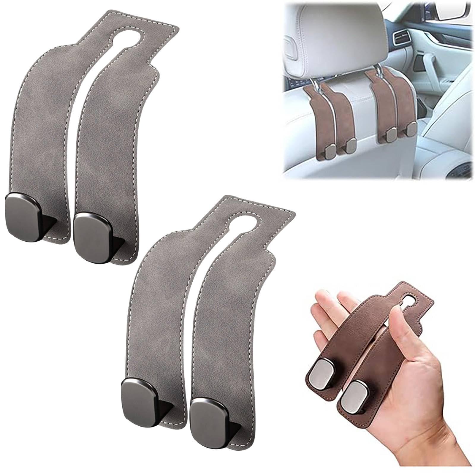 Headrest Hooks for Car, Car Seat Hooks for Headrest, Twin Hook Leather Car Headrest Hangers for Purses, Bags, Bottles, Seat Back Storage (Black 4pcs) — view 8