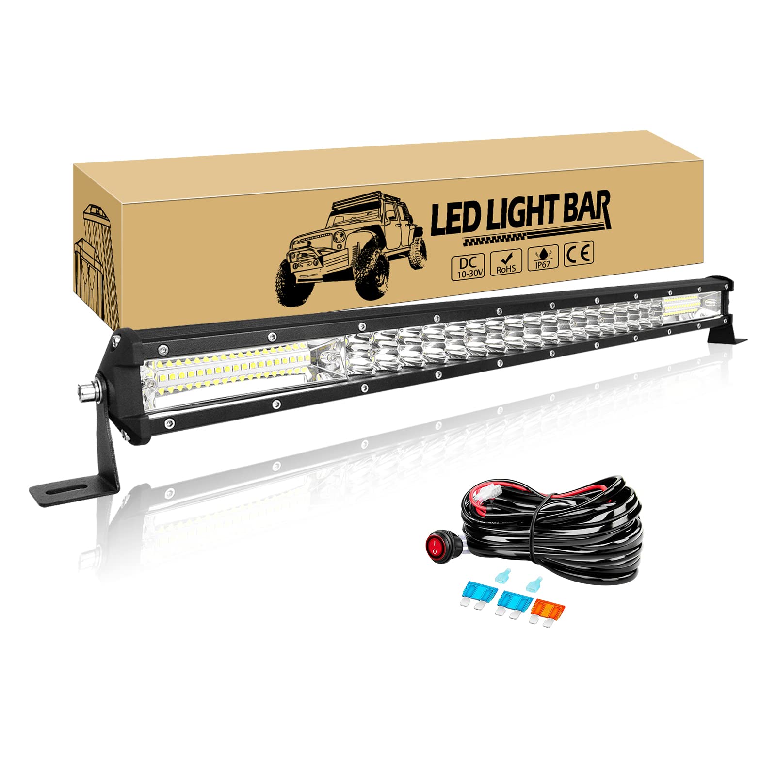 Willpower Barra LED 61cm 24 Pollici 216W Fari LED 12V 24V Fila Unica Slim Faretti LED IP67 Impermeabile Faro da Lavoro LED Barra Luci LED per Fuoristrada Auto Trattore Camion 4x4 Barca con Cablaggio