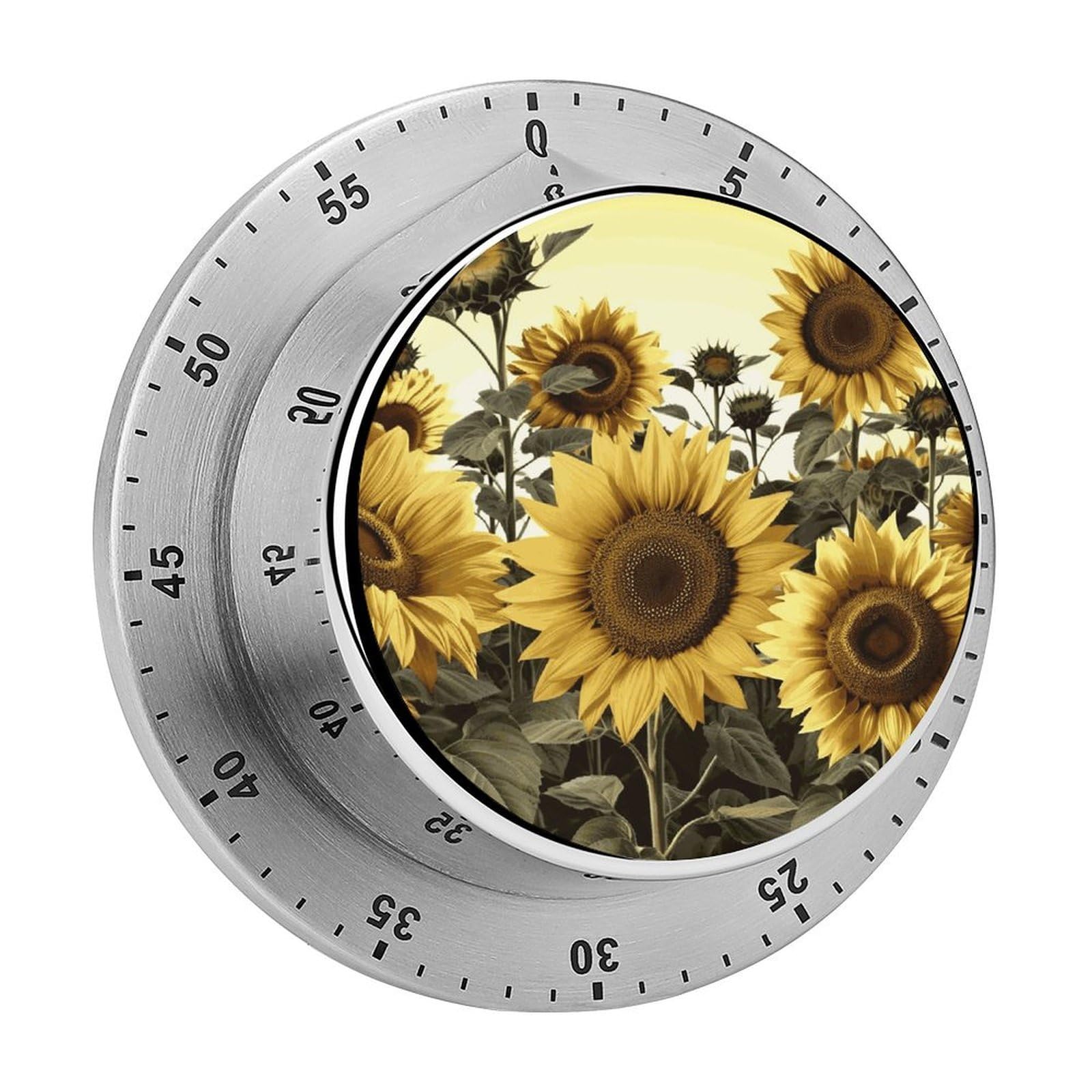 Yellow Sunflower Floral Visual Timer with Loud Alarm 60-Minute Kitchen Timers Exquisite Stainless Steel Body - Mechanical Desk Timer Countdown Clock for Cooking Chef Clock