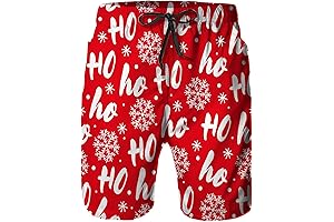 Men's Christmas Short: Quick Drying Swim Trunks with Mesh Lining