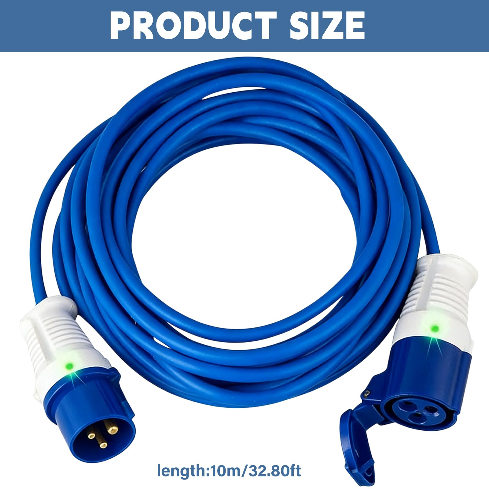 Prolongador CEE 10 M 230 V 16 A, alargador de camping coche, CEE alargador eléctrico IP44, cable alargador caravana CEE, adecuado para camping, caravana, barco, astillero