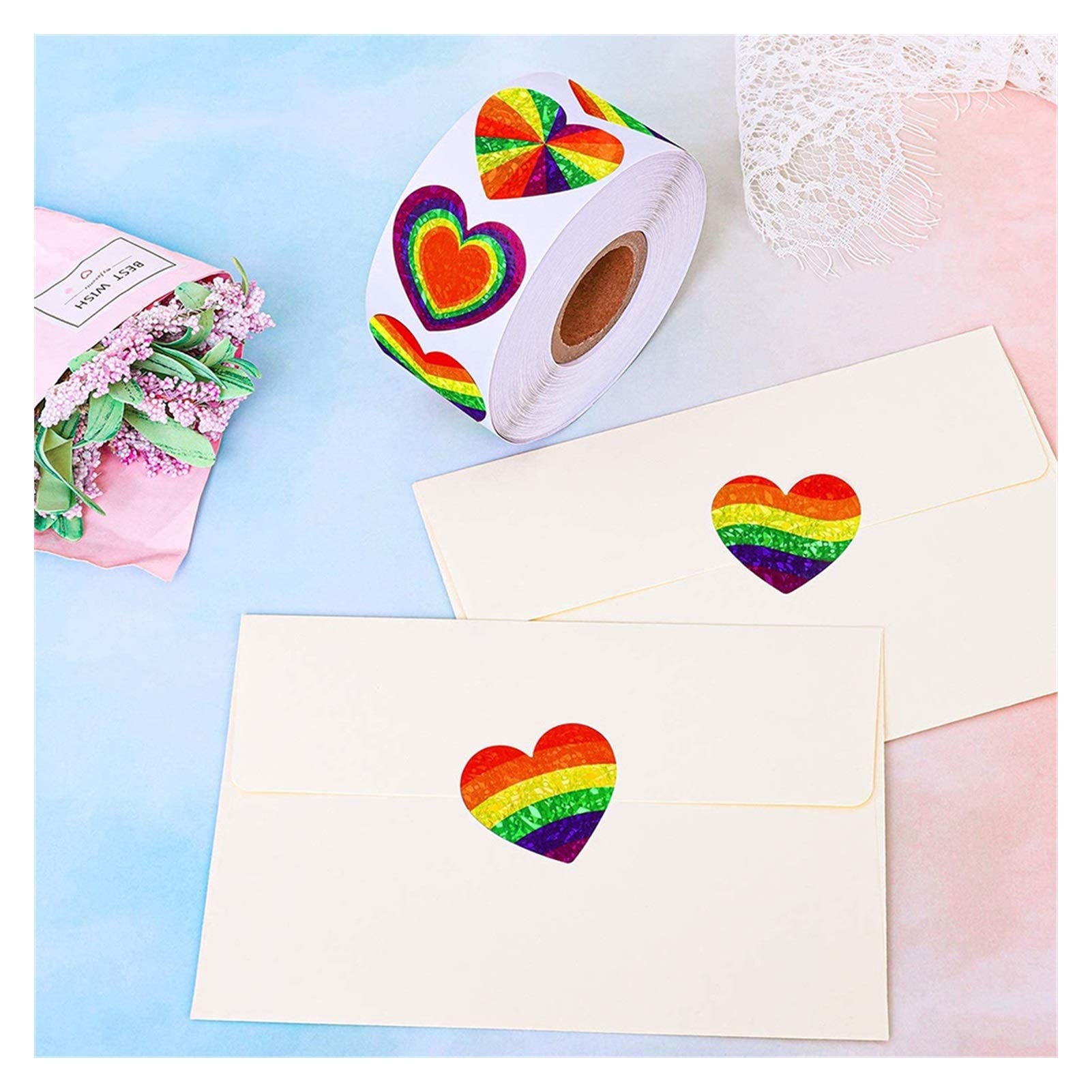 Jinggege 50-500 stks Diverse 6 kleuren gestreepte liefde trots regenboog hart lint Valentijnsdag Sticker ondersteunen van de spreiding liefde (Color : QY851 500pcs Jinggege 50-500 stks Diverse 6 kleuren gestreepte liefde trots regenboog hart lint Valentijnsdag Sticker ondersteunen van de spreiding liefde (Color : QY851 500pcs