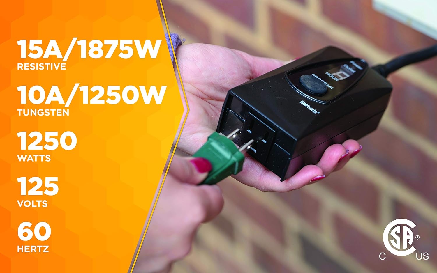 Woods 50013WD Outdoor 24-Hour Digital Photocell Timer with Light Sensor, Plug-In , Black - Plug In Timer Switches - 