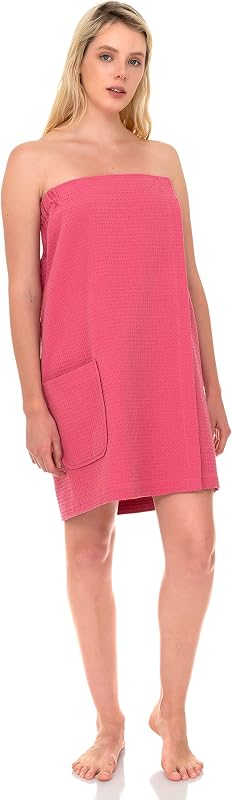 TowelSelections Wrap de Banho Feminino em Tecido Waffle com Bolso e Fechamento Ajustável